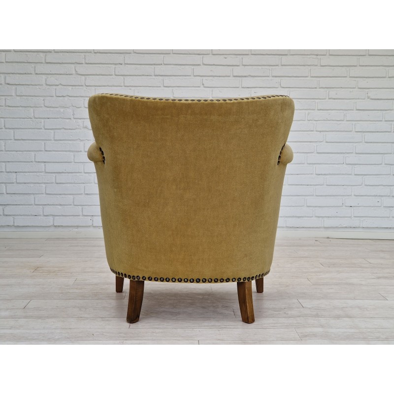 Fauteuil vintage en hêtre et velours, 1960