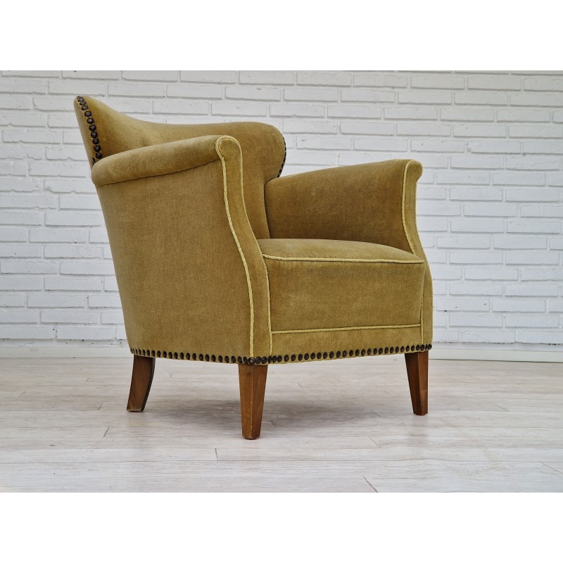 Vintage beechwood and velvet armchair, 1960