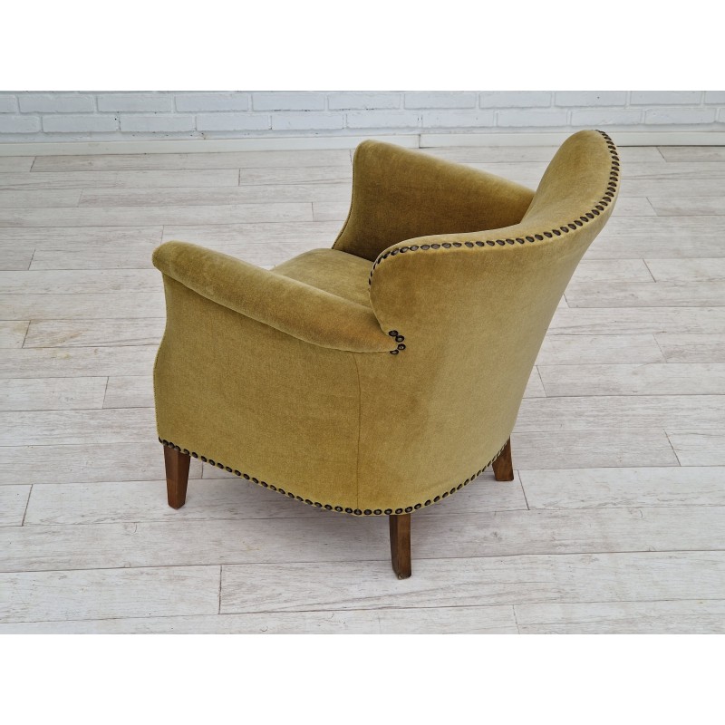 Vintage beechwood and velvet armchair, 1960
