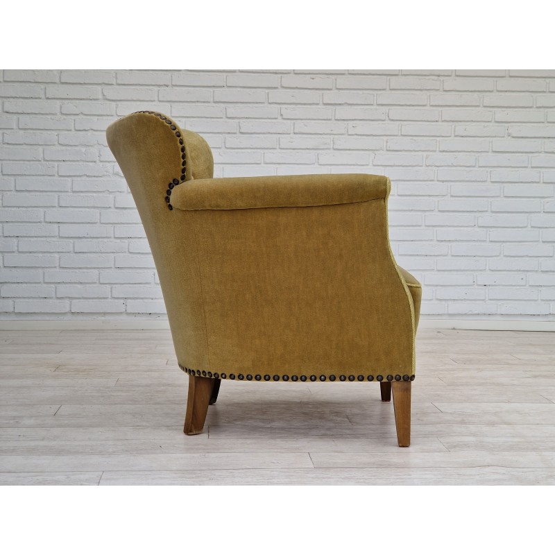 Vintage beechwood and velvet armchair, 1960