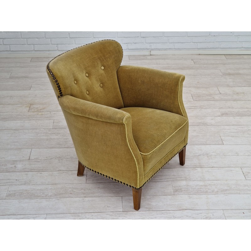 Fauteuil vintage en hêtre et velours, 1960