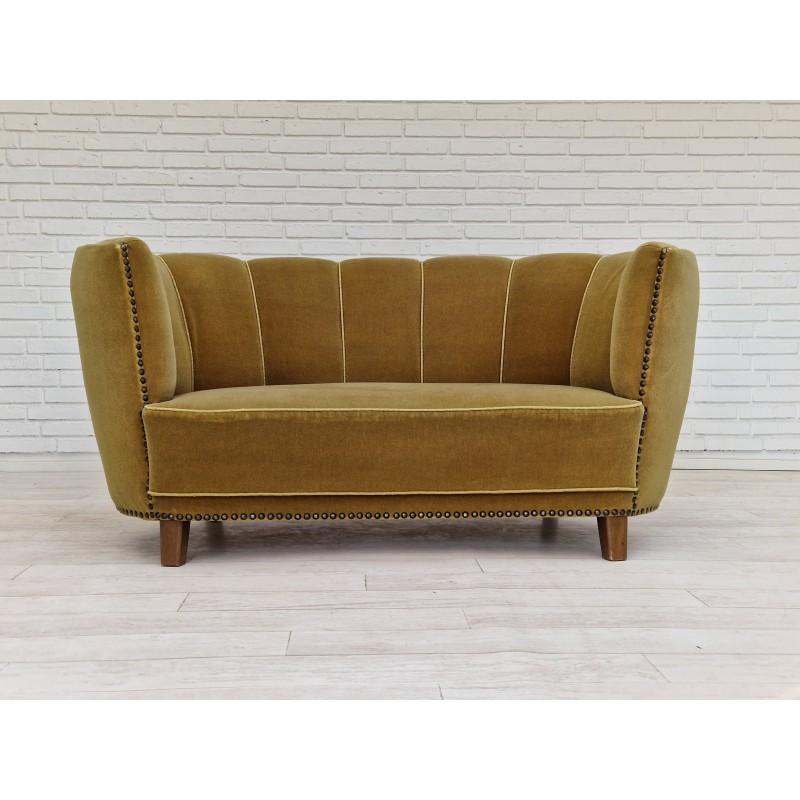 Vintage Banana Sofa aus Buche und Samt, 1960-1970