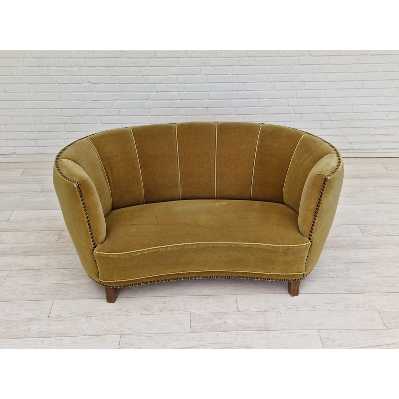 Vintage Banana Sofa aus Buche und Samt, 1960-1970