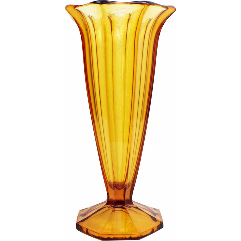 Bernsteinfarbene Vintage Art Deco Vase aus Glas, 1930