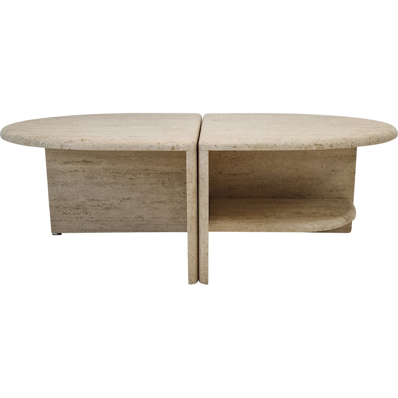 Pair of Italian vintage coffee tables in travertine, 1980s