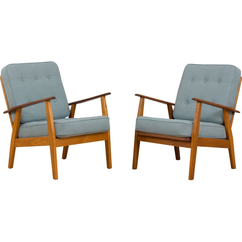 Pair of vintage teak and oakwood armchairs by Hans Wegner, Denmark 1960