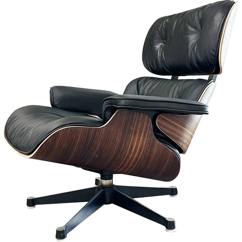 Chaise vintage ES670 en palissandre et cuir noir par Herman Miller Eames pour Vitra