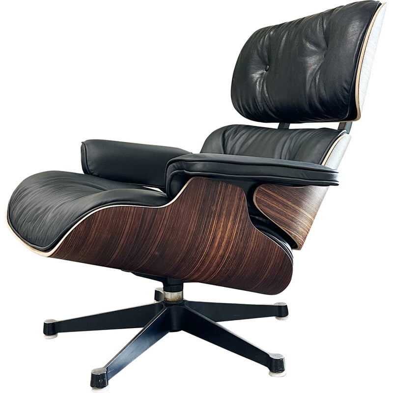 Vintage ES670 rosewood and black leather chair by Herman Miller Eames for Vitra