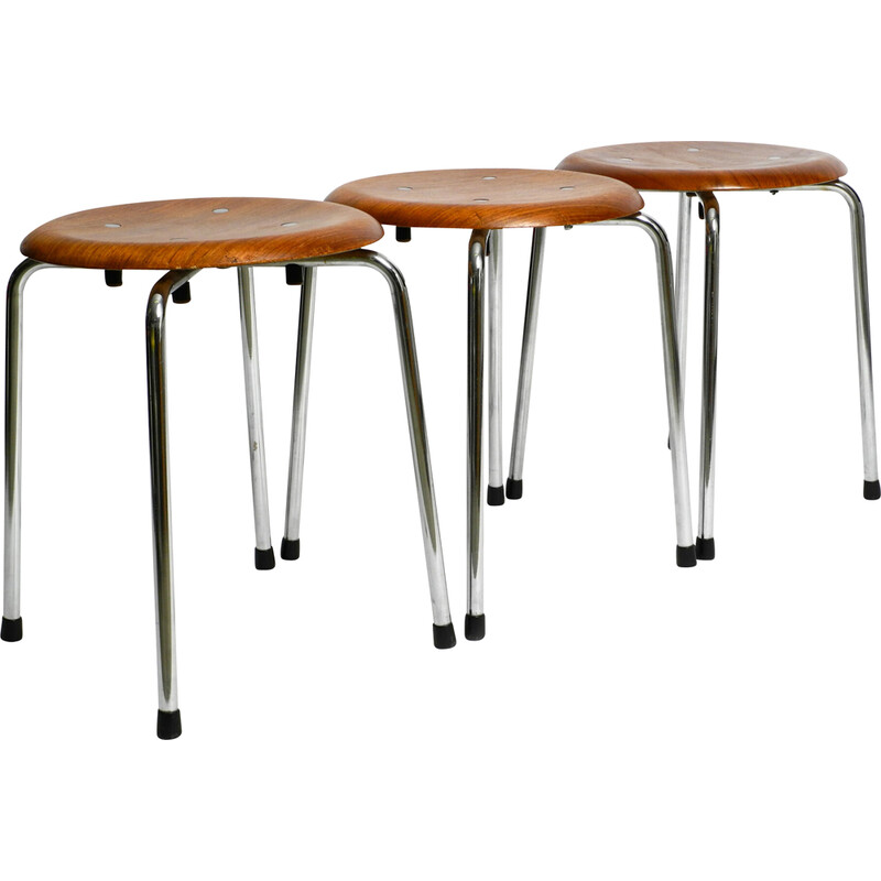 Set of 3 vintage Se38 teak stools by Egon Eiermann for Wilde Spieth