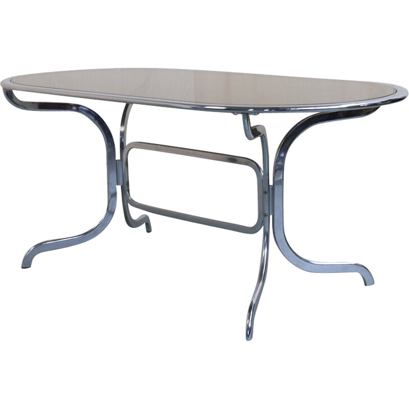 Vintage dining table in chrome and smoked glass by Gastone Rinaldi for Rima, 1970s