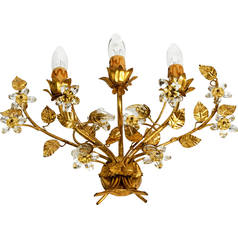 Vintage Italian gilt Florentine wall lamp with three sockets, 1980s