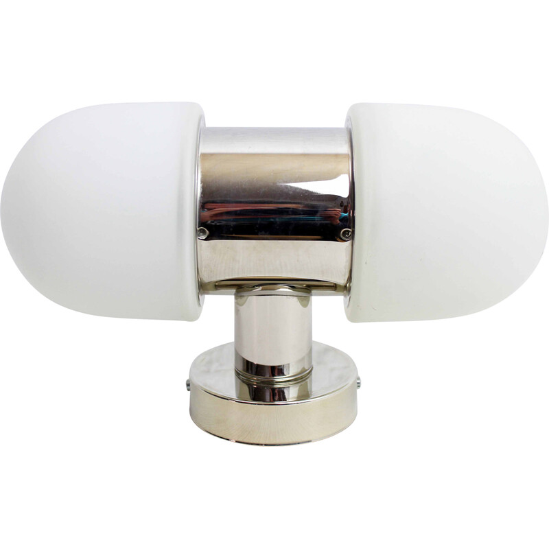 Vintage Bauhaus wall lamp in metal and opaline glass