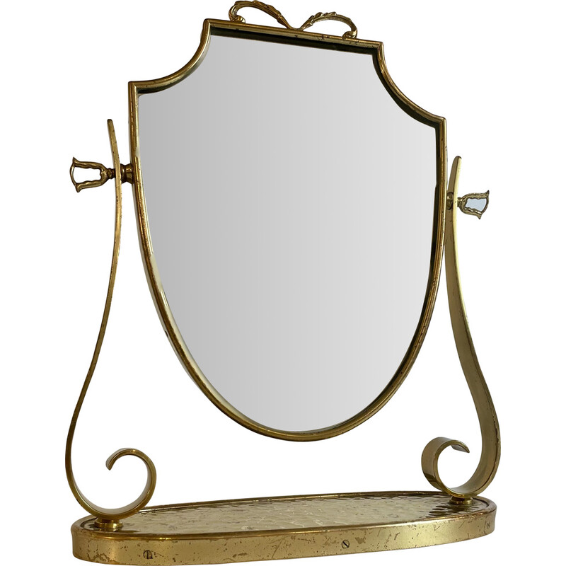 Vintage brass and wood mirror, Italy 1940