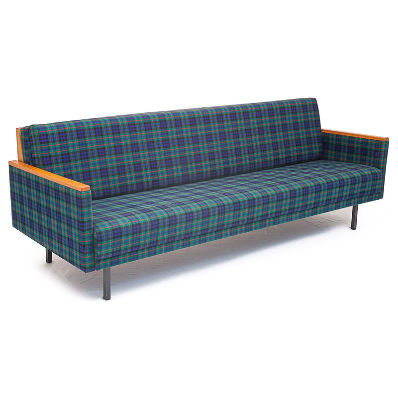 Par de sofás vintage de 4 lugares em tecido tartan, 1960