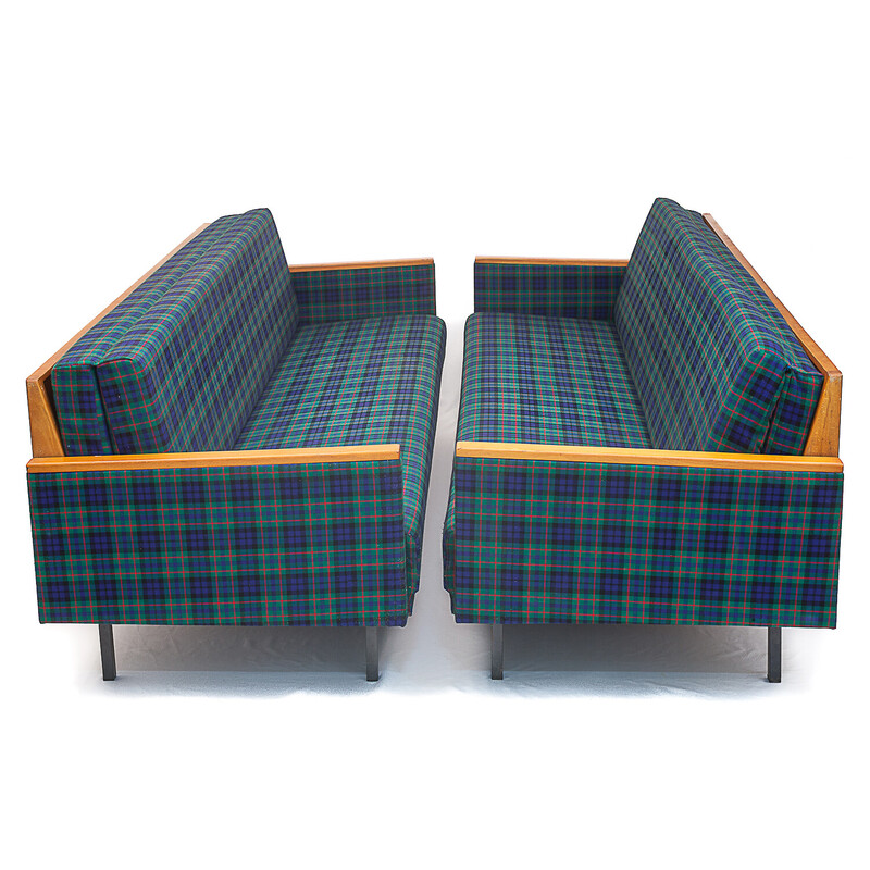 Pair of vintage 4-seater sofas in Tartan fabric, 1960