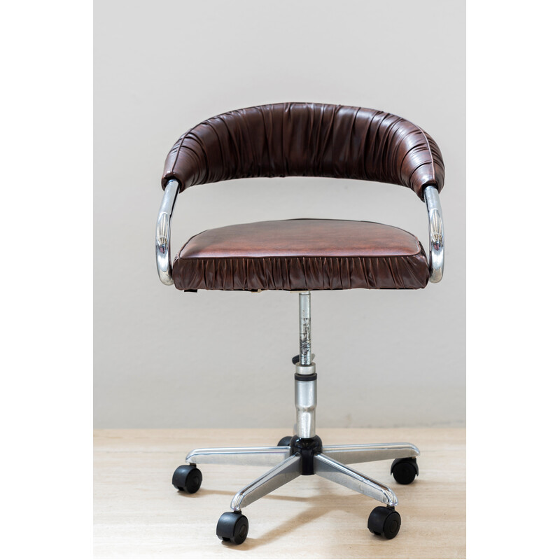 Italian vintage leather Cobra desk armchair by Giotto Stoppino for Kartell, 1970s