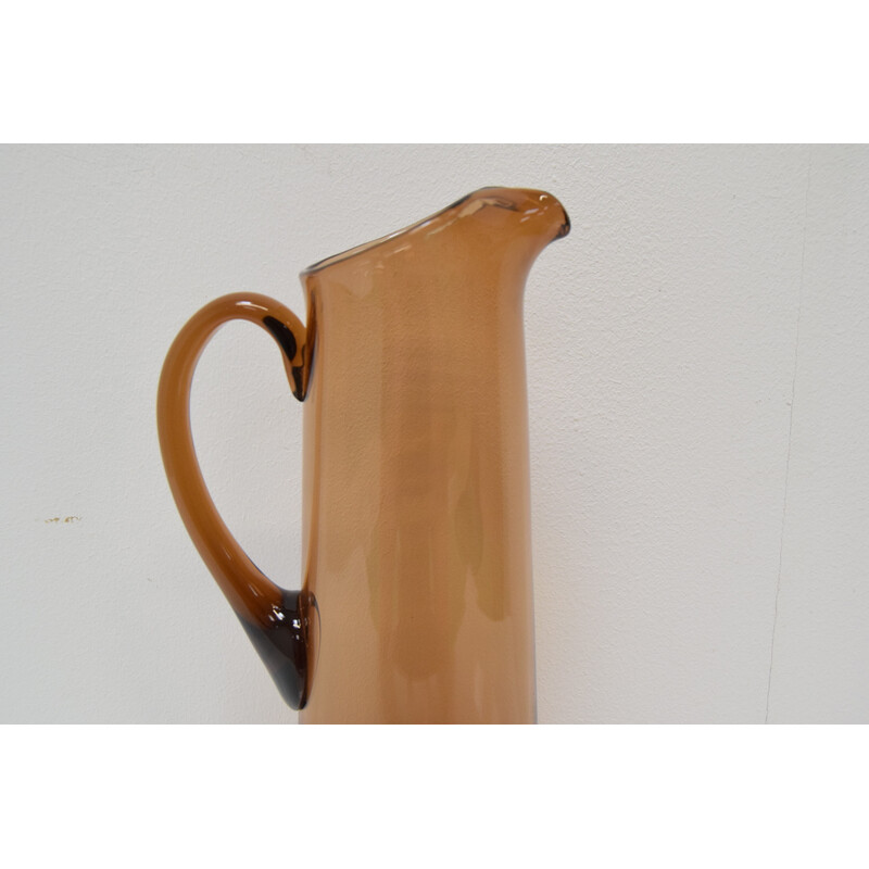 Art vintage Czech glass pitcher by Glasswork Novy Bor, 1950s