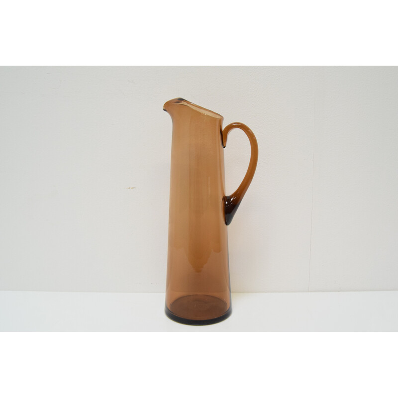 Art vintage Czech glass pitcher by Glasswork Novy Bor, 1950s