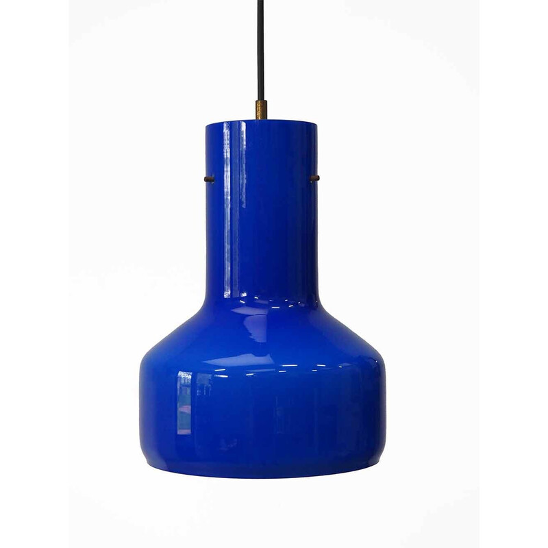 Lámpara colgante vintage de vidrio azul de Vistosi