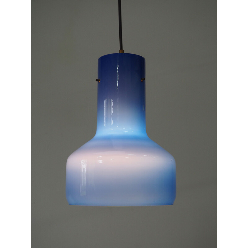 Lampada a sospensione vintage in vetro blu di Vistosi