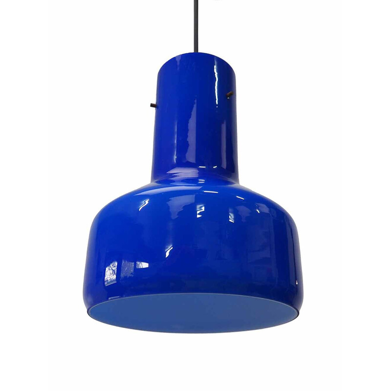 Lampada a sospensione vintage in vetro blu di Vistosi