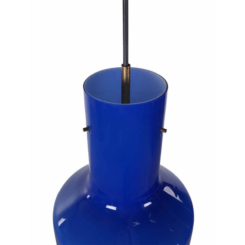 Lampada a sospensione vintage in vetro blu di Vistosi