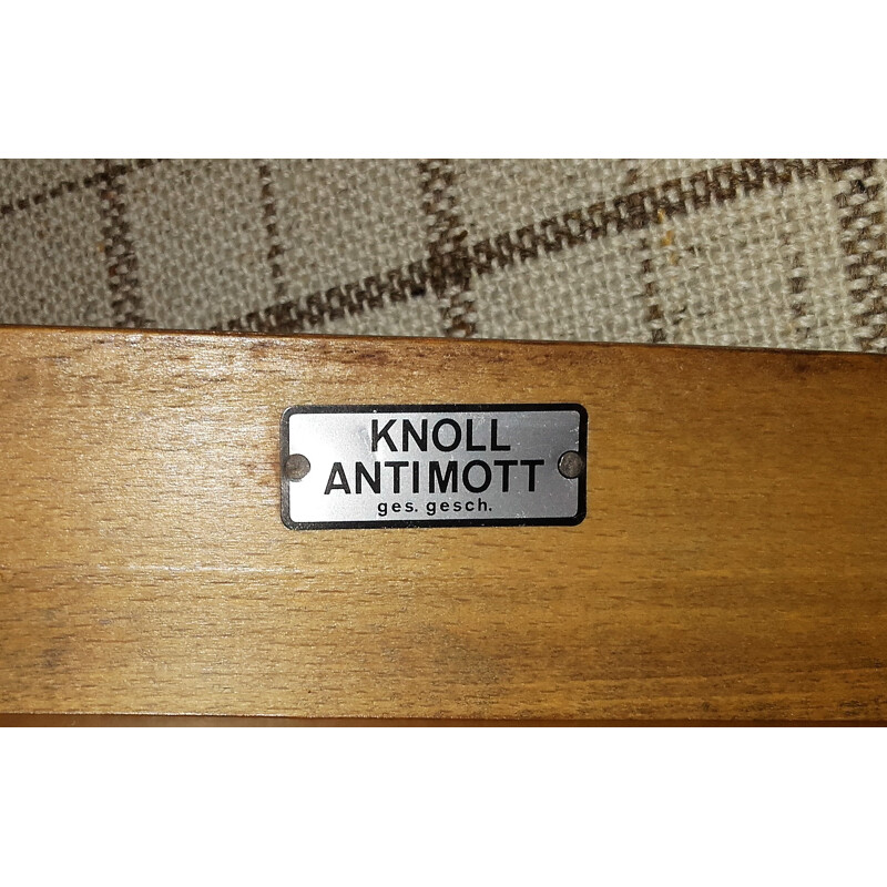 Solid cherrywood armchair with a check fabric by W. Knoll for Knoll Antimott - 1950s 