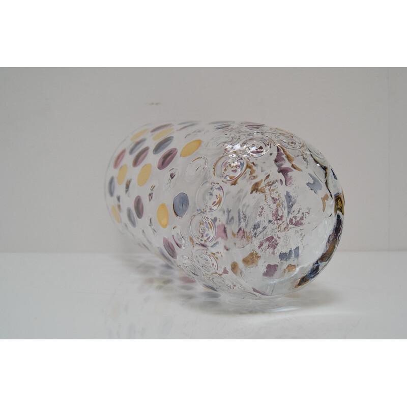 Jarrón de cristal vintage de Glasswork Novy Bor, Checoslovaquia Años 50
