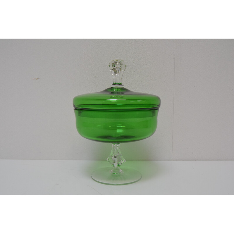 Taça para doces em vidro artístico vintage da Glasswork Novy Bor, Checoslováquia 1960s