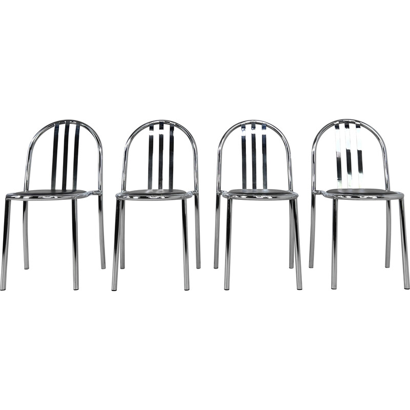 Ensemble de 4 chaises vintage en acier chromé et simili cuir