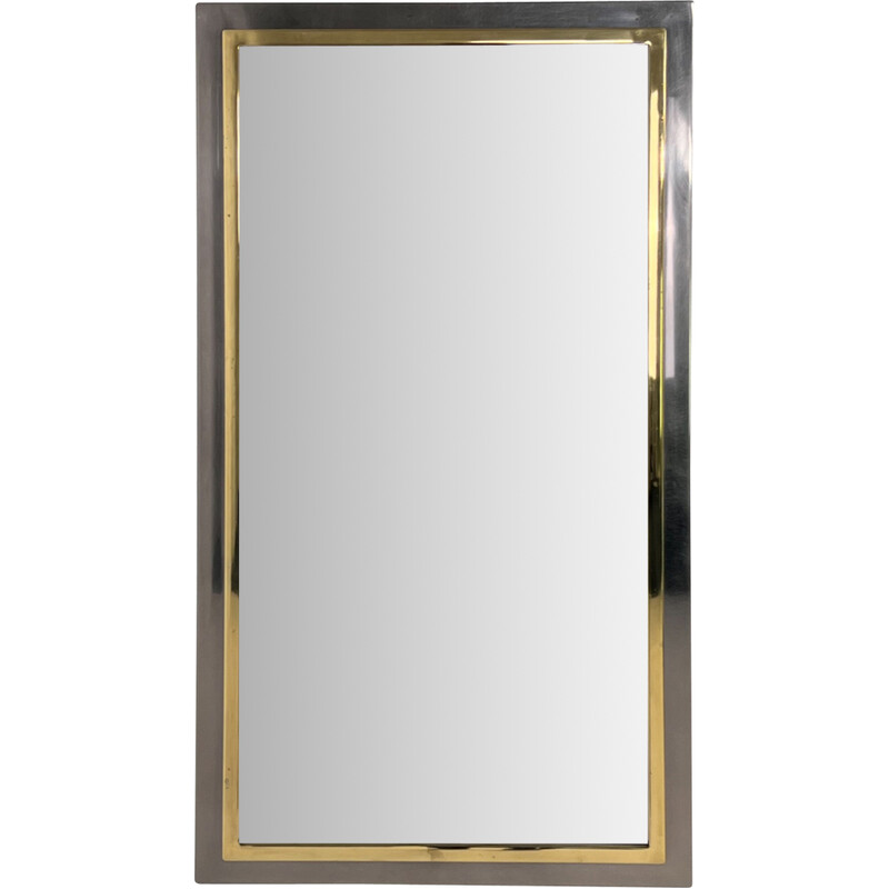 Vintage mirror in lacquered metal and brass by Belgo Chrome, 1970