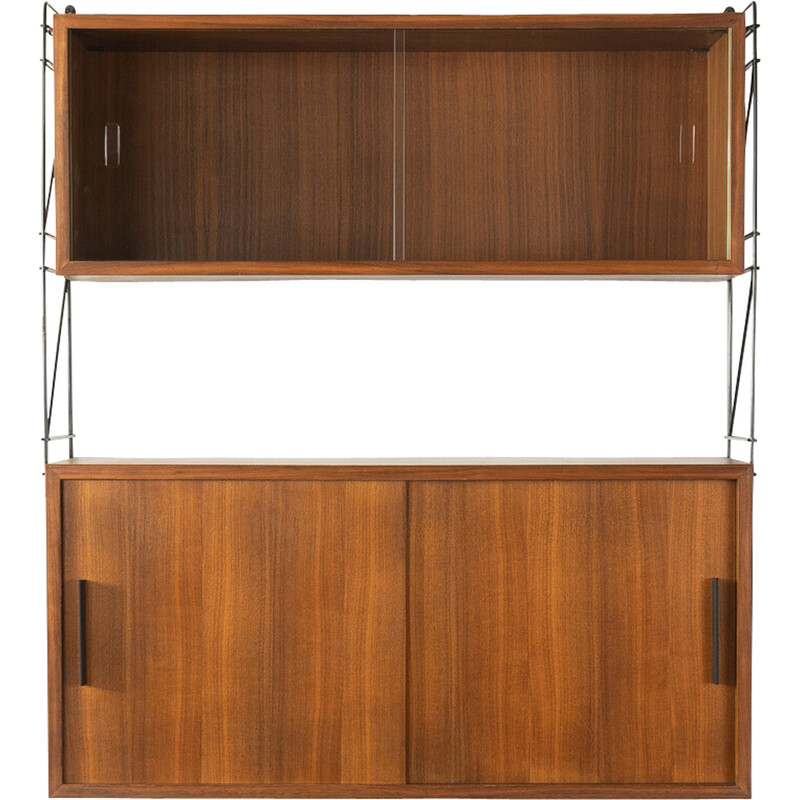 Vintage wall shelf in walnut veneer and metal, Germany 1960