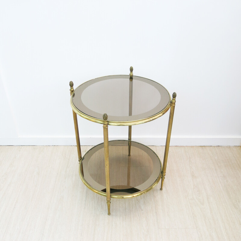 French brass and glass side table, round shaped - 1960s