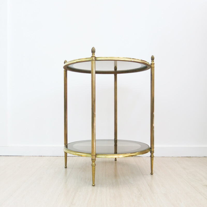 French brass and glass side table, round shaped - 1960s