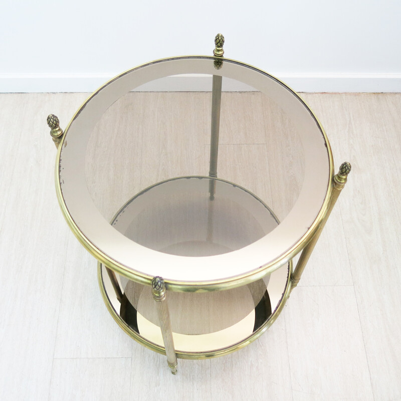 Table d'appoint circulaire en laiton et verre française - 1960