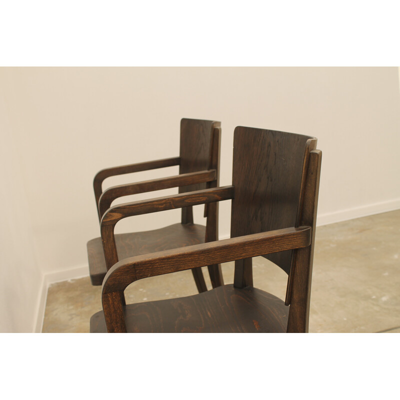 Pair of vintage bentwood desk armchairs, Czechoslovakia 1950s