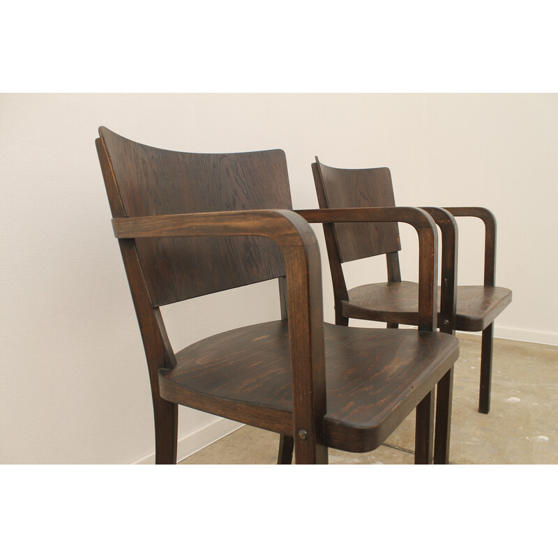 Pair of vintage bentwood desk armchairs, Czechoslovakia 1950s