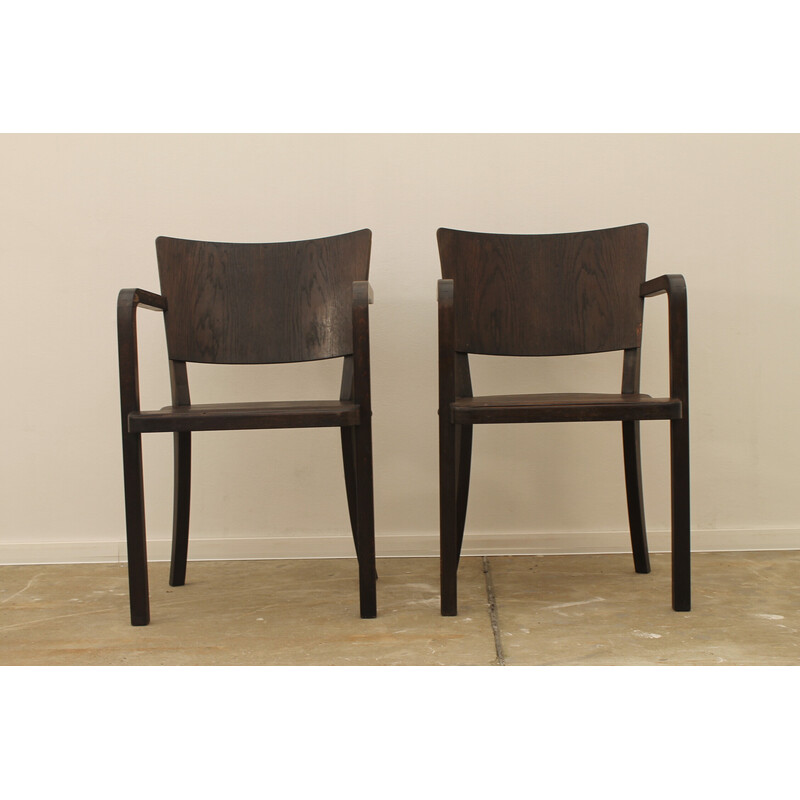 Pair of vintage bentwood desk armchairs, Czechoslovakia 1950s