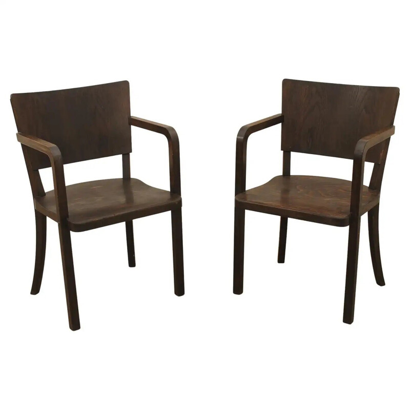 Pair of vintage bentwood desk armchairs, Czechoslovakia 1950s