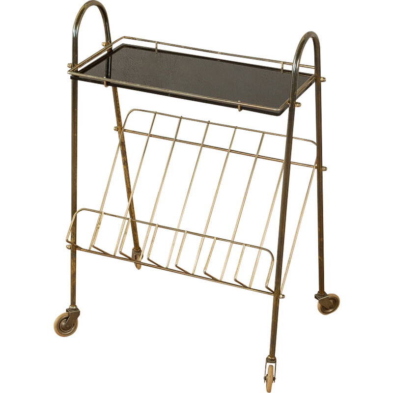 Vintage brass and glass magazine rack, Germany 1950