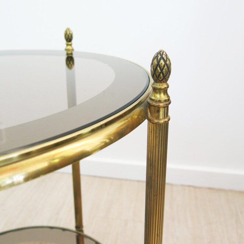 French brass and glass side table, round shaped - 1960s