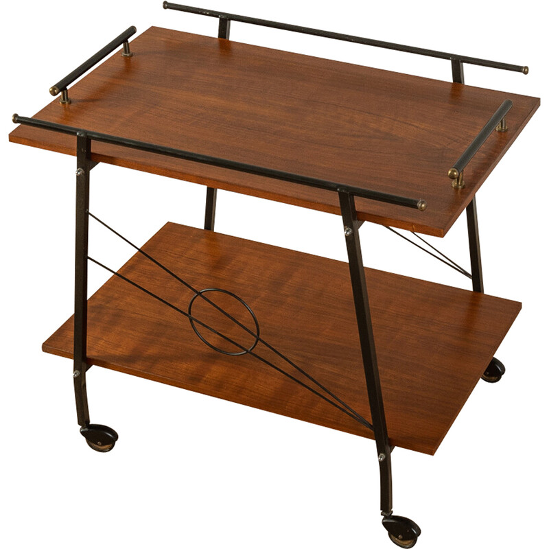 Vintage metal and walnut veneer serving trolley, Germany 1960