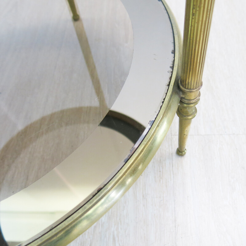 French brass and glass side table, round shaped - 1960s