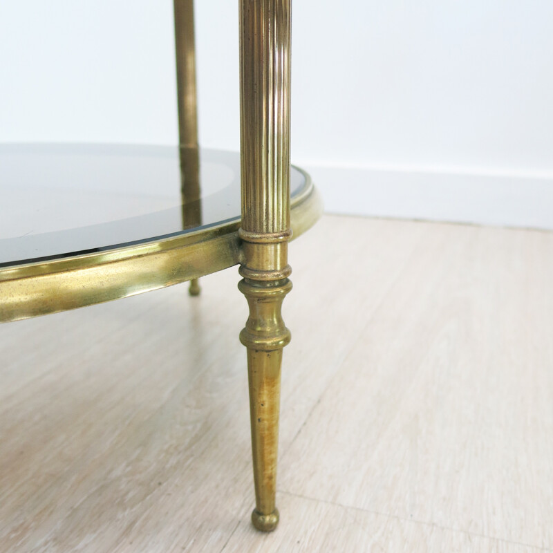 French brass and glass side table, round shaped - 1960s