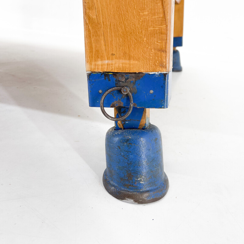 Vintage leather and wood gym bench, Czechoslovakia 1940s