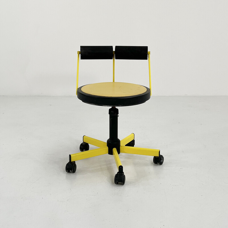 Fauteuil de bureau jaune réglable vintage par Bieffeplast, 1980