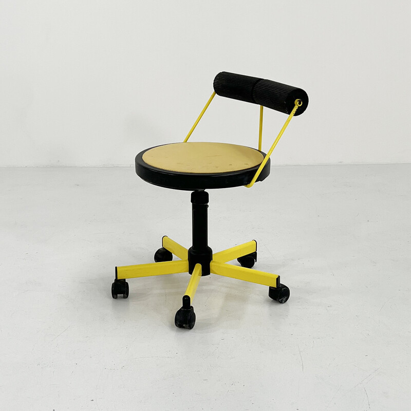 Vintage verstelbare gele bureaufauteuil van Bieffeplast, jaren 1980