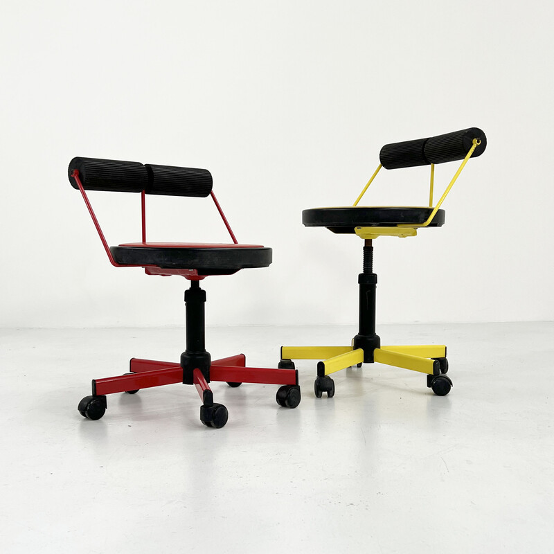 Vintage verstelbare gele bureaufauteuil van Bieffeplast, jaren 1980