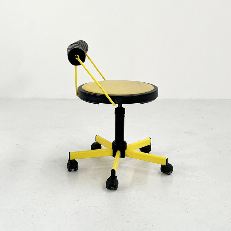 Fauteuil de bureau jaune réglable vintage par Bieffeplast, 1980