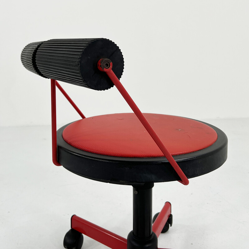Fauteuil de bureau rouge réglable vintage par Bieffeplast, 1980